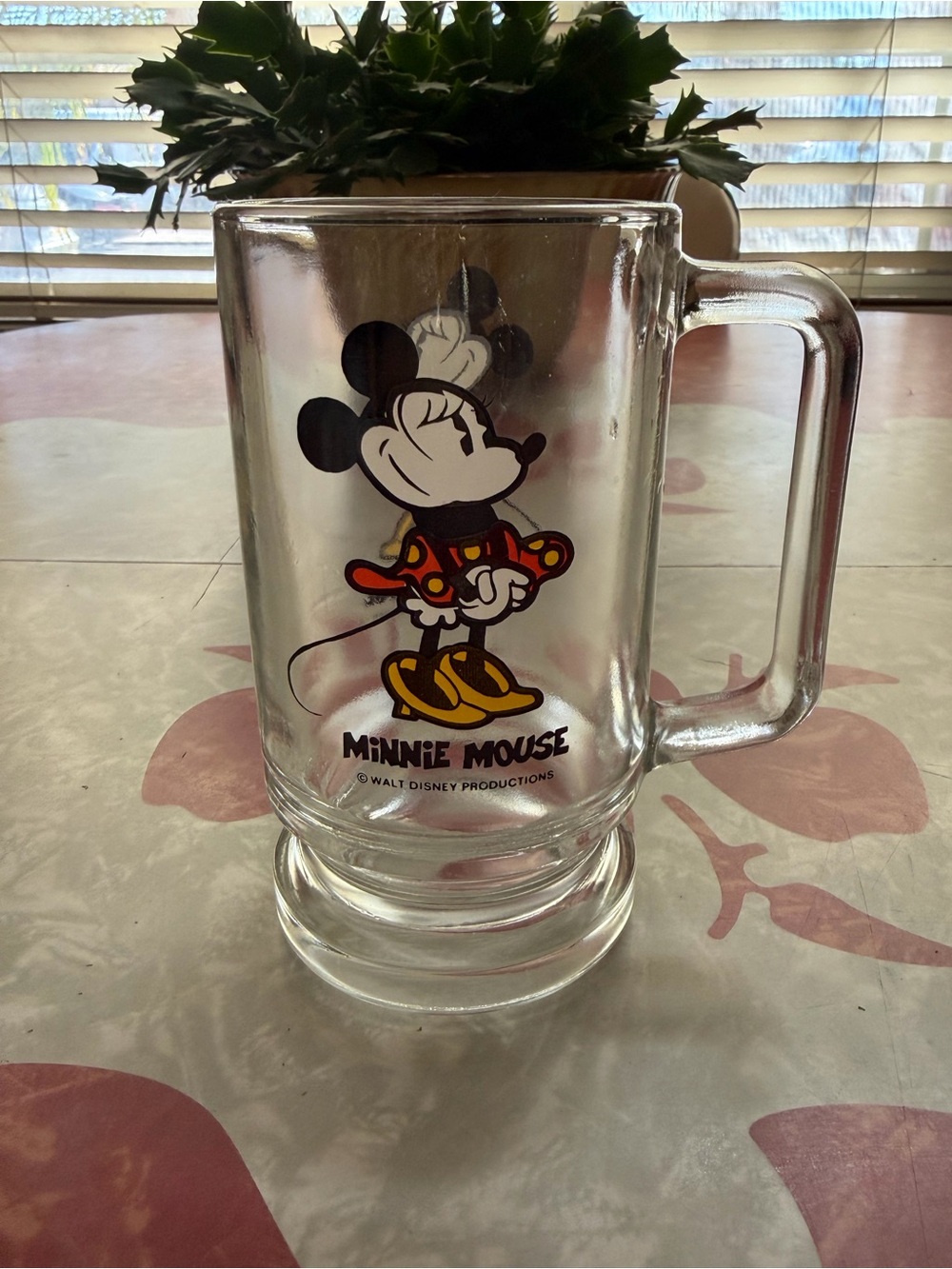Vintage 70’s Walt Disney Minnie Mouse Clear Glass Beer Stein